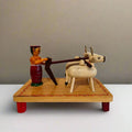 Etikoppaka Lacquer Wood Diorama - Traditional Farmer and Bull Ploughing Scene   Etikoppaka Lacquerware