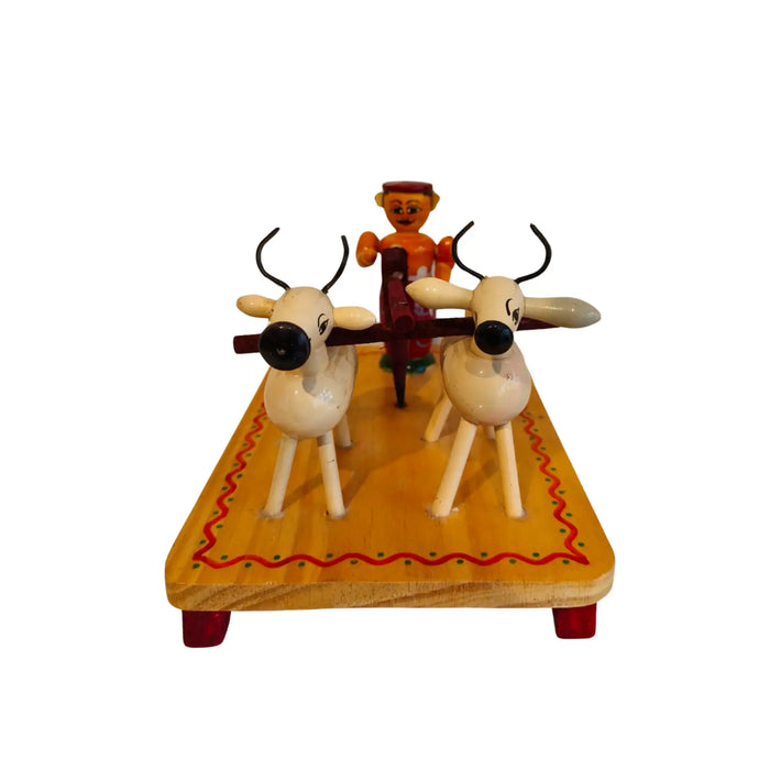 Etikoppaka Lacquer Wood Diorama - Traditional Farmer and Bull Ploughing Scene   Etikoppaka Lacquerware