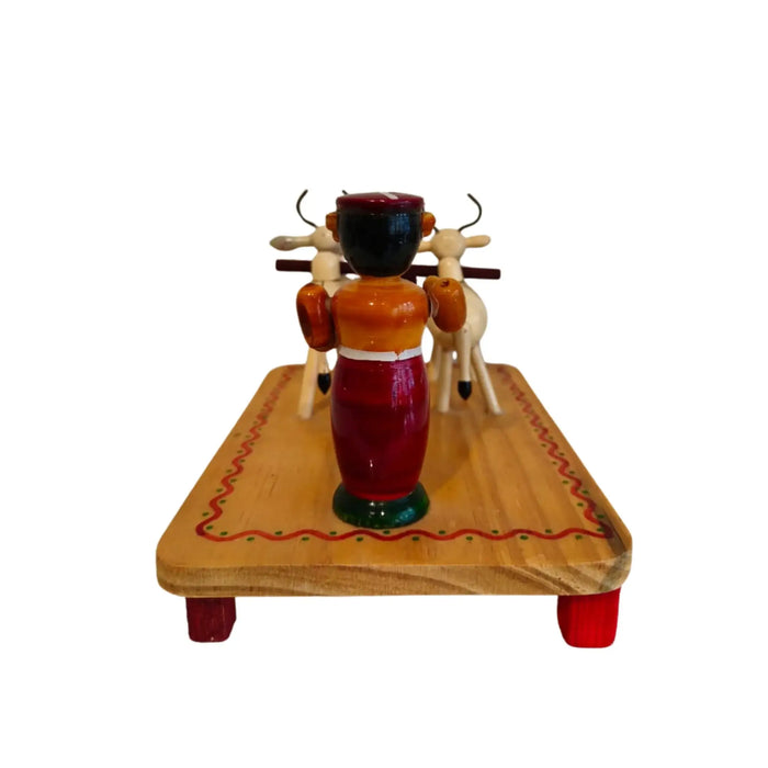 Etikoppaka Lacquer Wood Diorama - Traditional Farmer and Bull Ploughing Scene   Etikoppaka Lacquerware