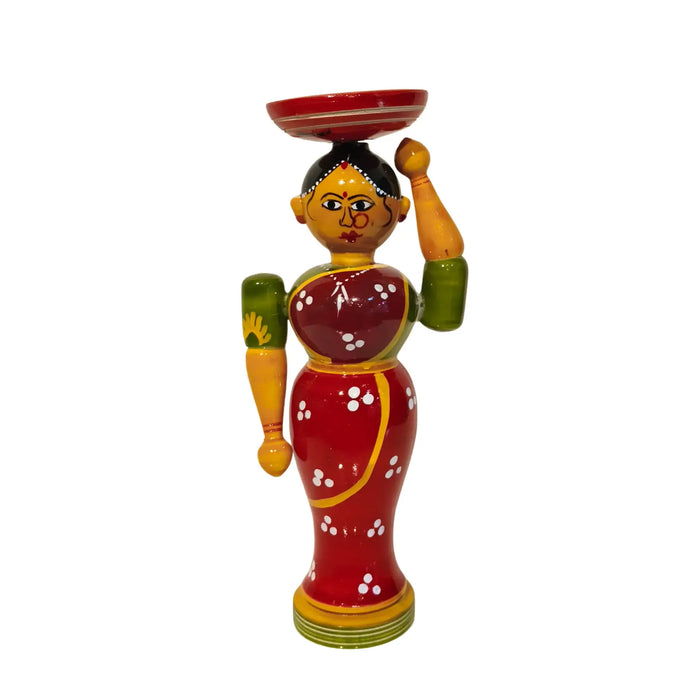 Etikoppaka Lacquerware Woman with Platter - Traditional Indian Server Figurine   Etikoppaka Lacquerware