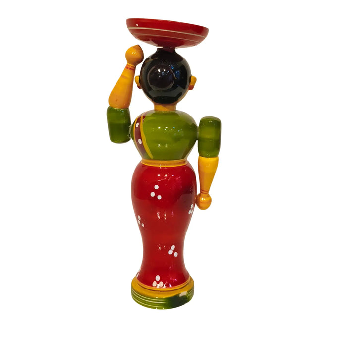 Etikoppaka Lacquerware Woman with Platter - Traditional Indian Server Figurine   Etikoppaka Lacquerware