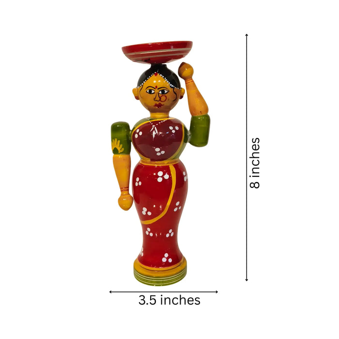 Etikoppaka Lacquerware Woman with Platter - Traditional Indian Server Figurine   Etikoppaka Lacquerware