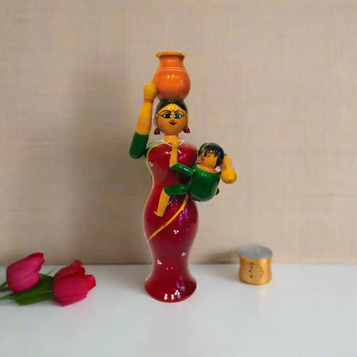 Etikoppaka Lacquered Wooden - Mother, Child, and Water Pot   Etikoppaka Lacquerware