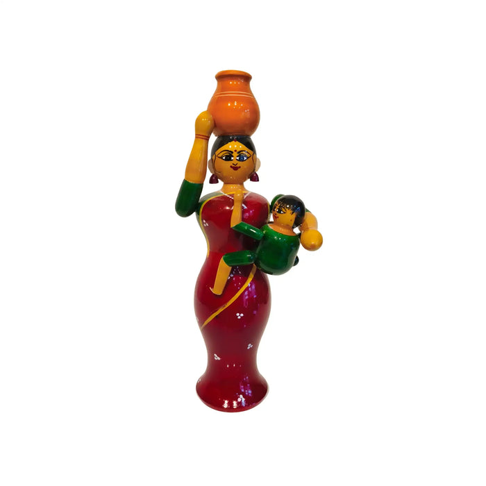 Etikoppaka Lacquered Wooden - Mother, Child, and Water Pot   Etikoppaka Lacquerware