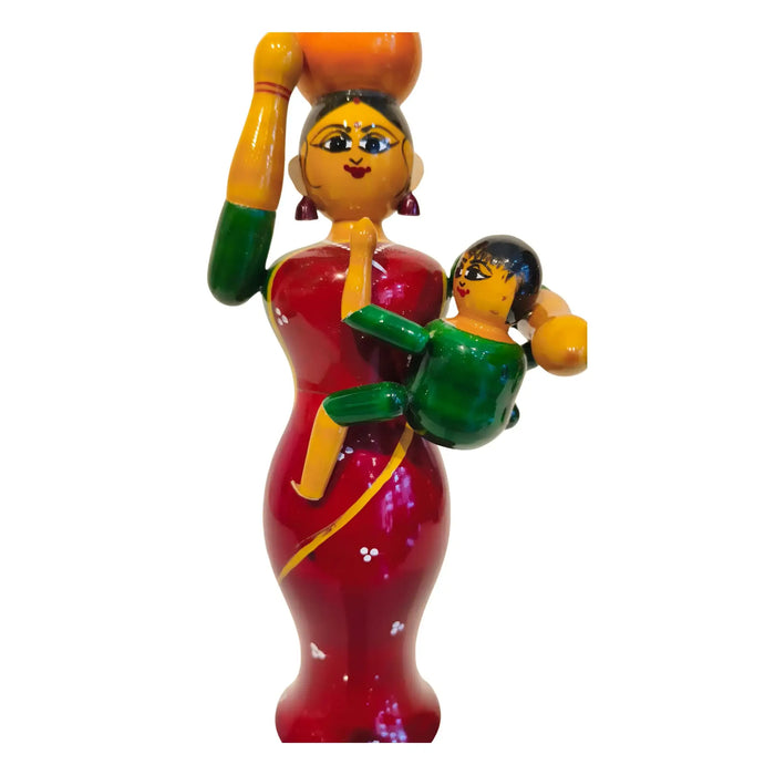 Etikoppaka Lacquered Wooden - Mother, Child, and Water Pot   Etikoppaka Lacquerware