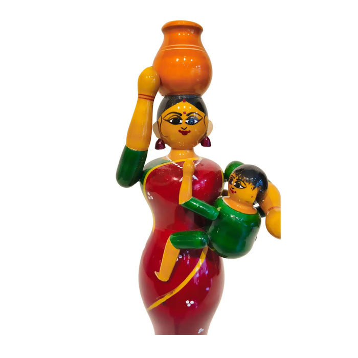 Etikoppaka Lacquered Wooden - Mother, Child, and Water Pot   Etikoppaka Lacquerware