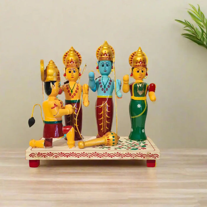 Etikoppaka Ram Darbar-Wooden Statue of Lord Rama, Sita, Lakshmana, and Hanuman   Etikoppaka Lacquerware
