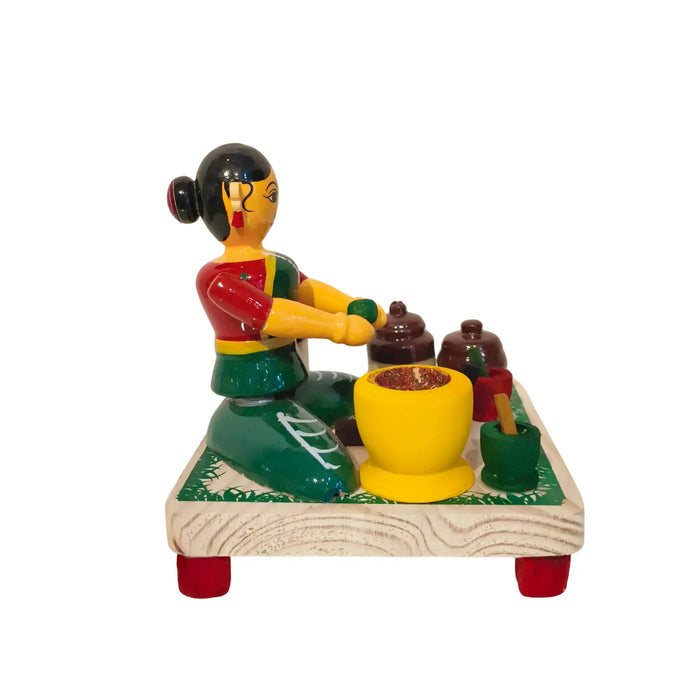 Etikoppaka 'Vegetable Prep Woman' Miniature Art Set   Etikoppaka Lacquerware