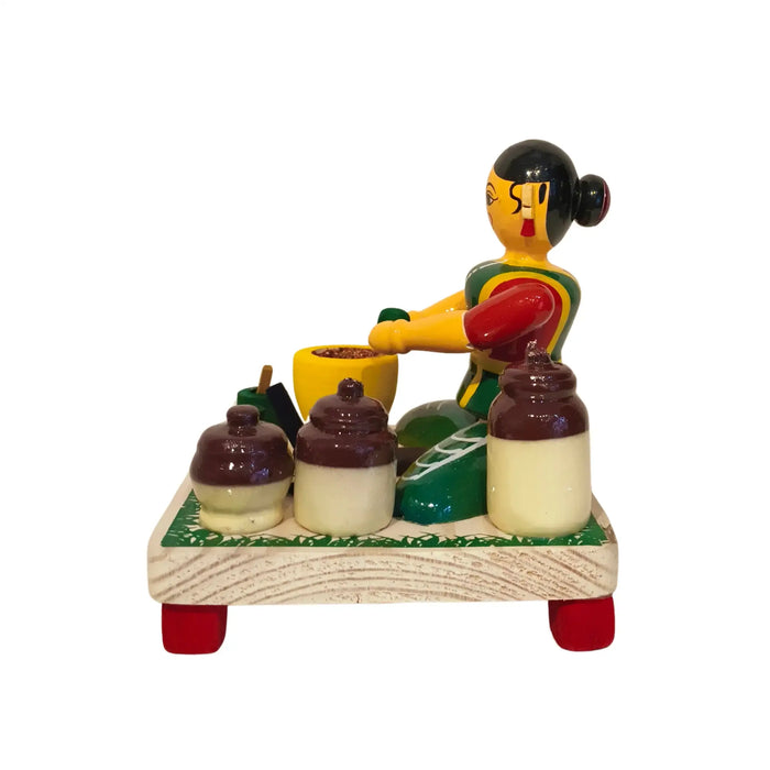 Etikoppaka 'Vegetable Prep Woman' Miniature Art Set   Etikoppaka Lacquerware