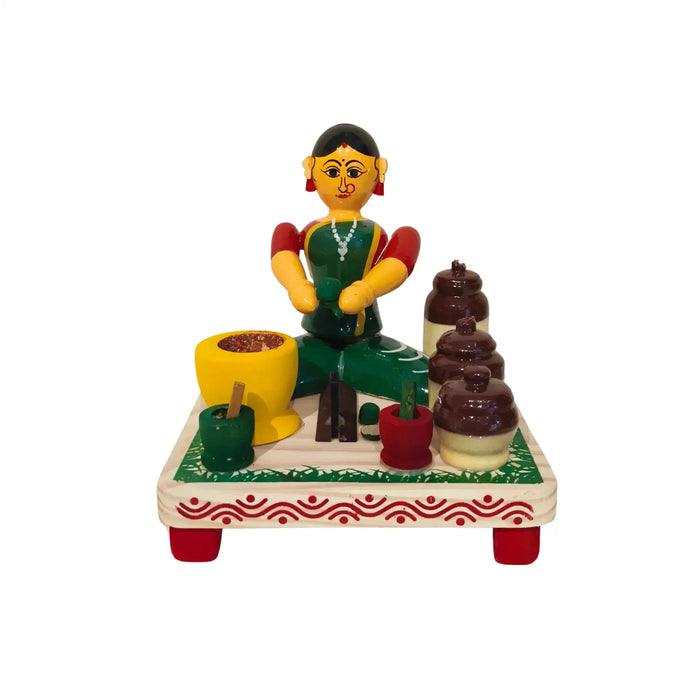 Etikoppaka 'Vegetable Prep Woman' Miniature Art Set   Etikoppaka Lacquerware