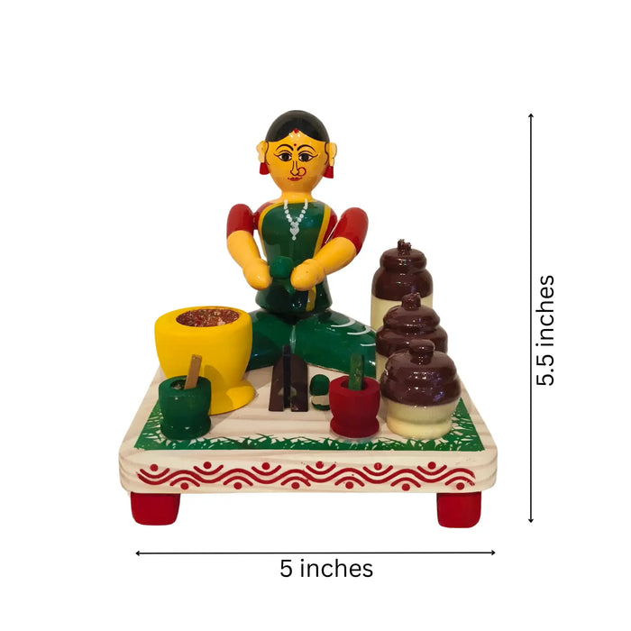 Etikoppaka 'Vegetable Prep Woman' Miniature Art Set   Etikoppaka Lacquerware
