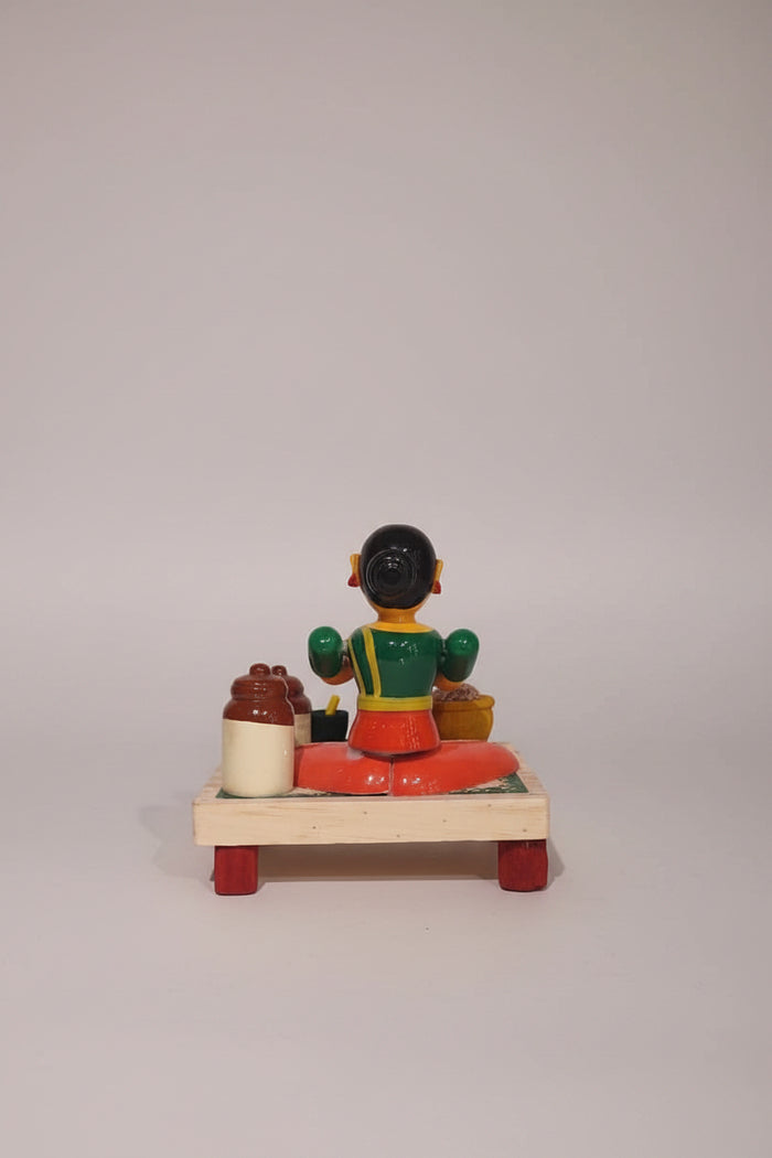Etikoppaka Vegetable Prep Woman Miniature Art Set   Etikoppaka Lacquerware