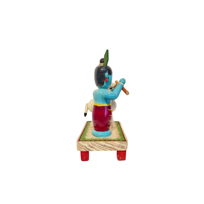 Etikoppaka Wooden Krishna with Sacred Cow   Etikoppaka Lacquerware