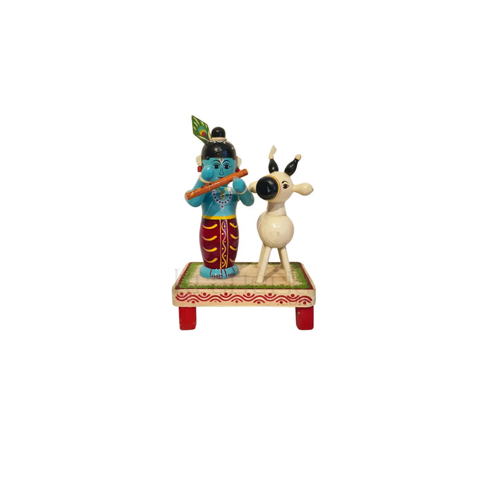 Etikoppaka Wooden Krishna with Sacred Cow   Etikoppaka Lacquerware