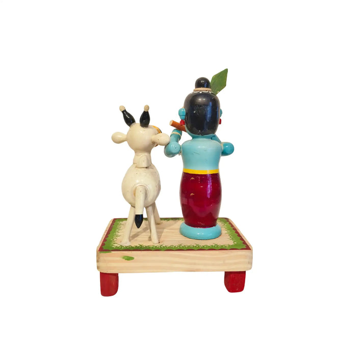 Etikoppaka Wooden Krishna with Sacred Cow   Etikoppaka Lacquerware