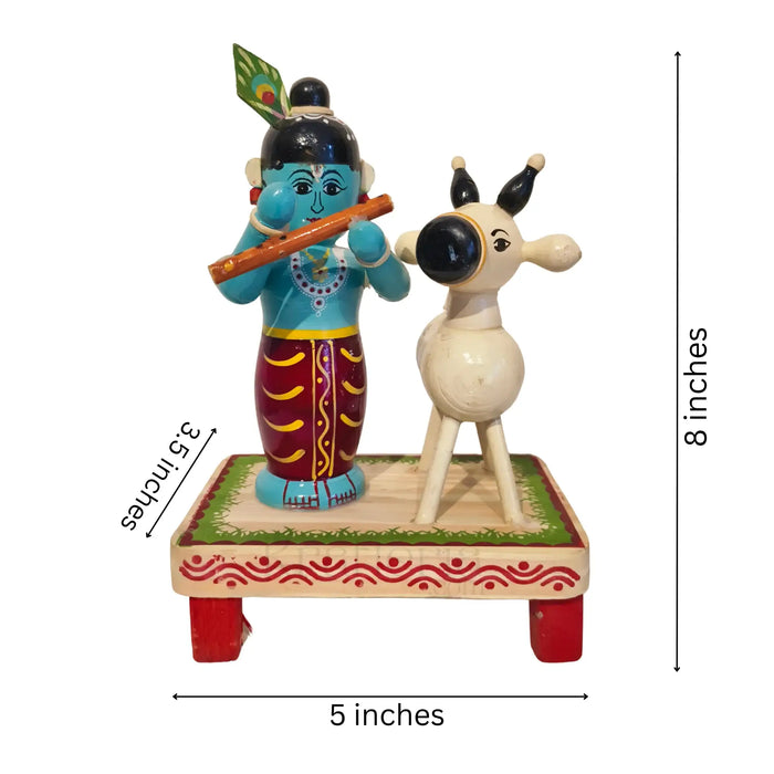 Etikoppaka Wooden Krishna with Sacred Cow   Etikoppaka Lacquerware