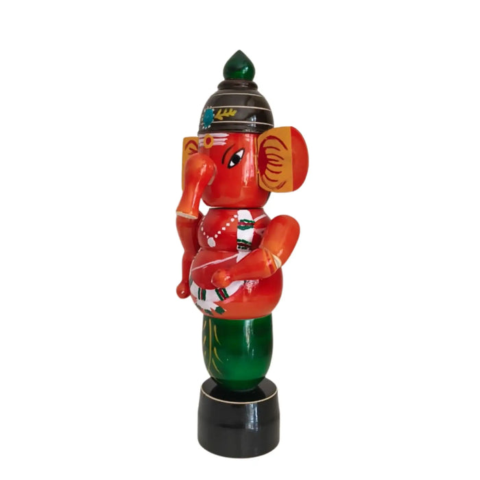 Etikoppaka Wooden Lord Ganesha Idol – Red and Green Lacquerware   Etikoppaka Lacquerware
