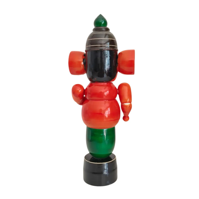 Etikoppaka Wooden Lord Ganesha Idol – Red and Green Lacquerware   Etikoppaka Lacquerware