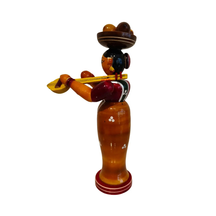 Etikoppaka Wooden Standing Woman Musician with Head Load   Etikoppaka Lacquerware
