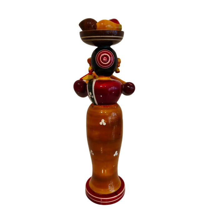 Etikoppaka Wooden Standing Woman Musician with Head Load   Etikoppaka Lacquerware