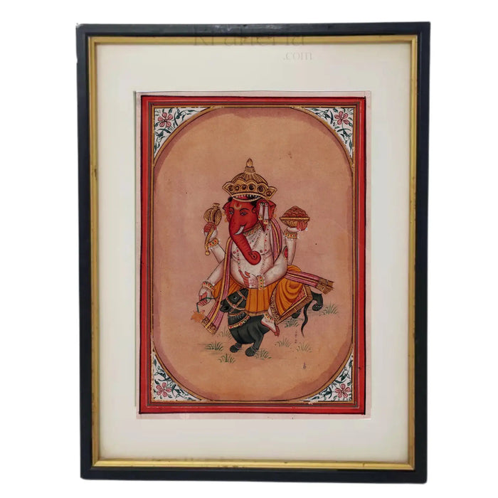 Exquisite Miniature Painting of Lord Ganesha on His Vahana   Paintings