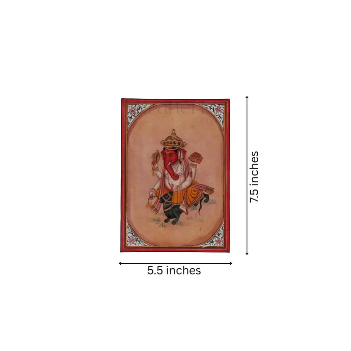 Exquisite Miniature Painting of Lord Ganesha on His Vahana   Paintings