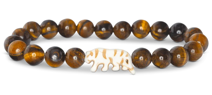 Fahlo Prowl Tiger’s Eye bracelet with tiger charm and natural stone beads that tracks a real tiger