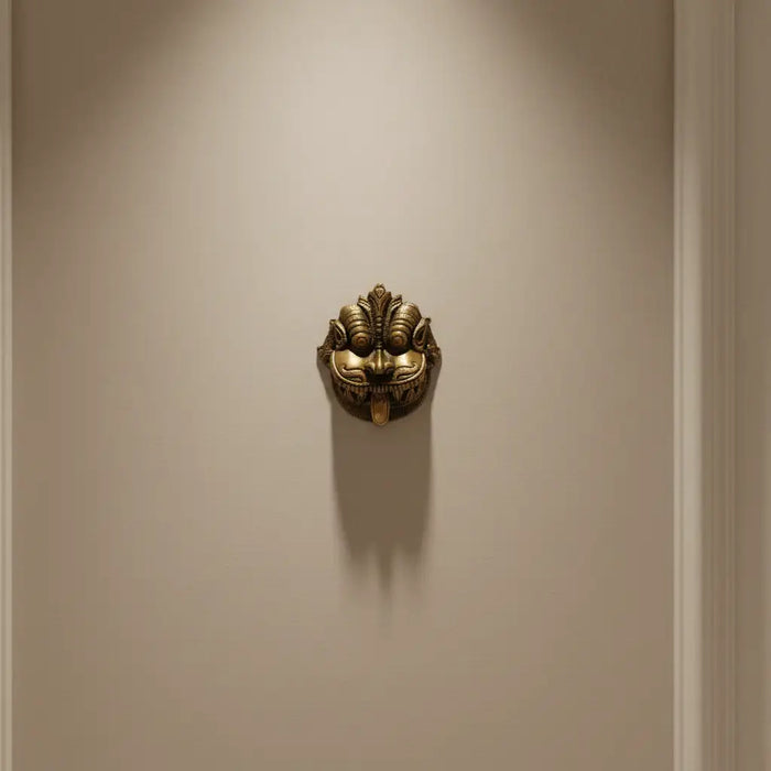 Fierce Brass Kirtimukha Wall Mask - Guardian Protector Face   Brass Ware
