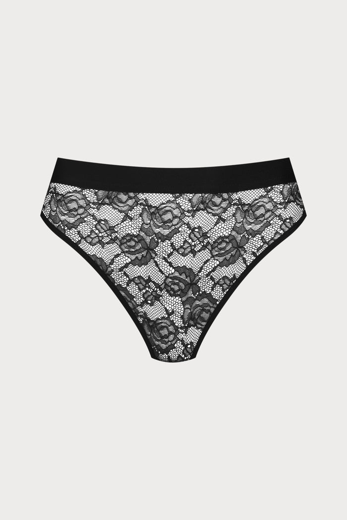Flashback Lace High Waist Thong Black