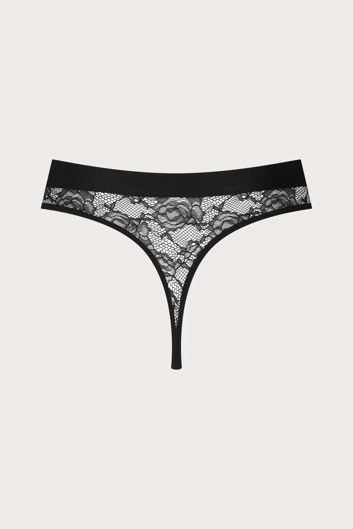 Flashback Lace High Waist Thong Black