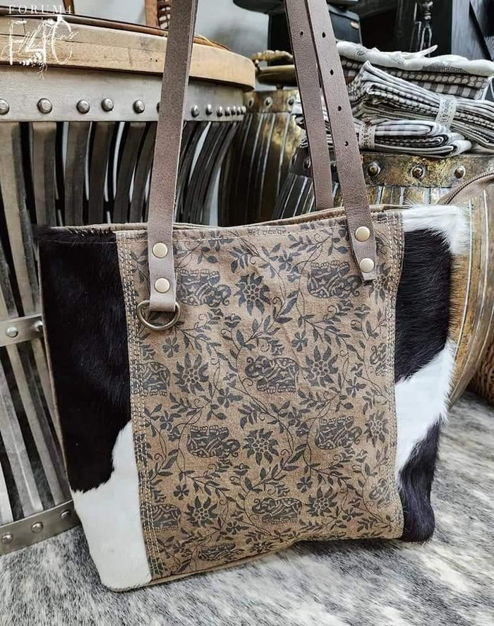 FLORAL COWHIDE & LEATHER BAG