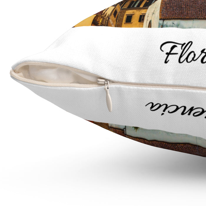 Florence II White Cityscape Throw Pillow — Italian Ponte Vecchio Decorative Pillow