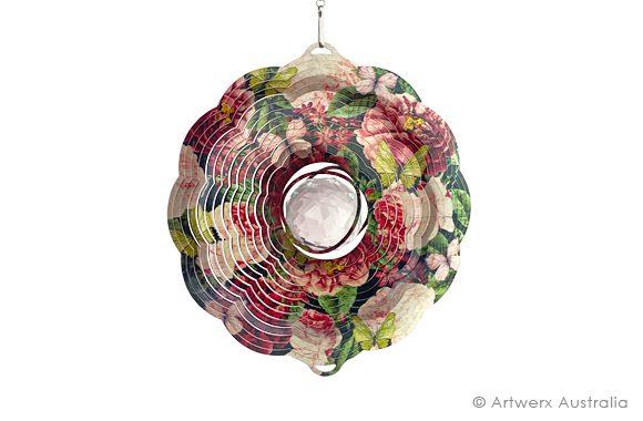 FLOWER BOUQUET WITH CRYSTAL - COLOURED - STAINLESS STEEL WIND WHIRL SPINNER