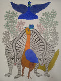Forest Gathering – Twin Tigers & Peacock Gond Painting   Paintings