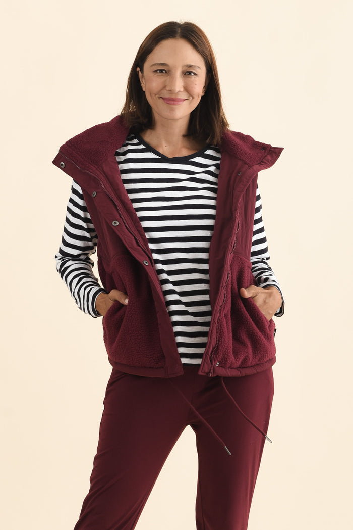Freedom Burgundy Quilted Vest,Brunette model,alt text|model:Cara
