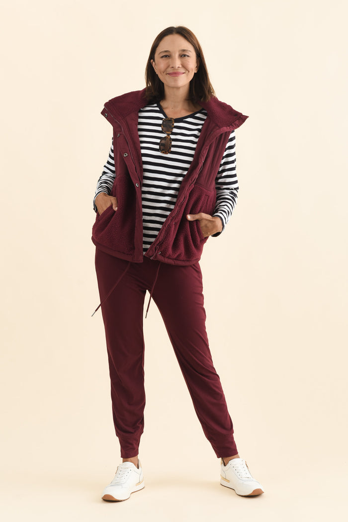 Freedom Burgundy Quilted Vest,Brunette model,alt text|model:Cara
