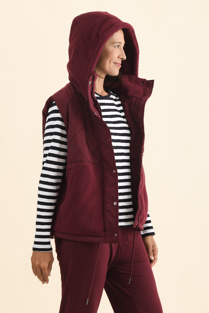 Freedom Burgundy Quilted Vest,Brunette model,alt text|model:Cara