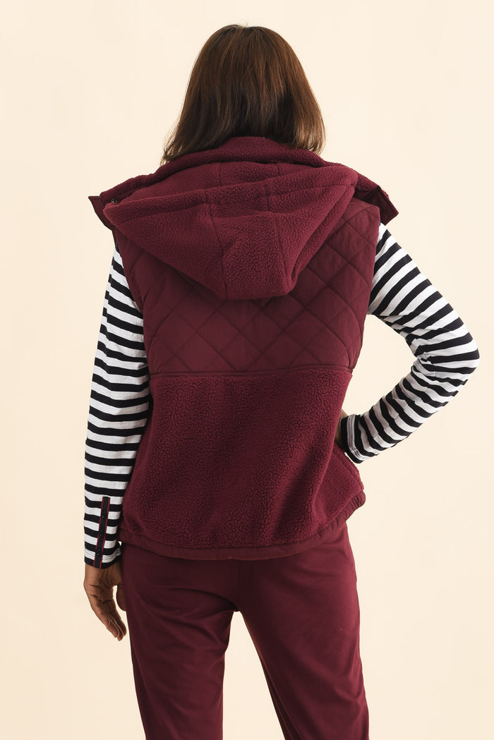 Freedom Burgundy Quilted Vest,Brunette model,alt text|model:Cara