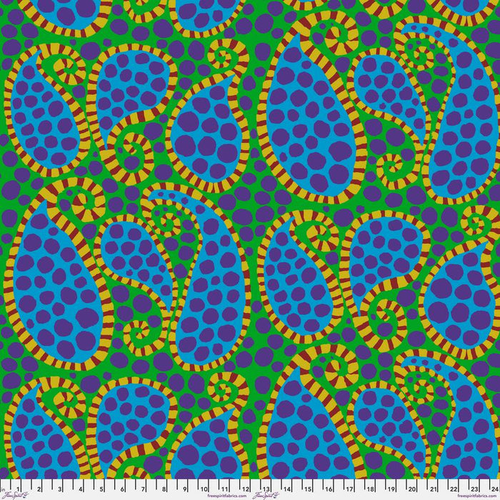 FreeSpirit Fabrics: Kaffe Fassett Collective August 2023 - Green Paisley Dot Yardage SKU# PWBM090-GREEN (A92211)