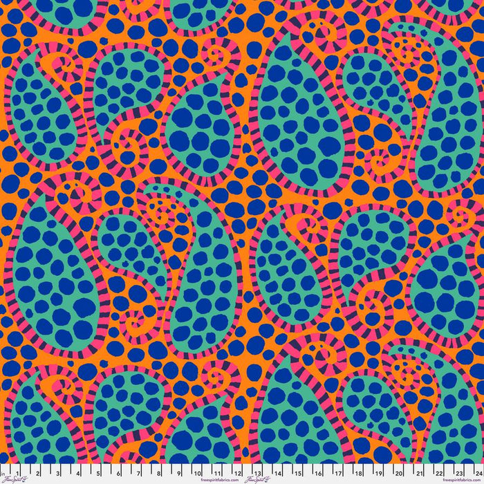 FreeSpirit Fabrics: Kaffe Fassett Collective August 2023 - Orange Paisley Dot Yardage SKU# PWBM090-ORANGE (A92213)