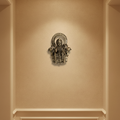Brass Gajalakshmi wall hanging, detailed brass finish wall art depicting the goddess Lakshmi.