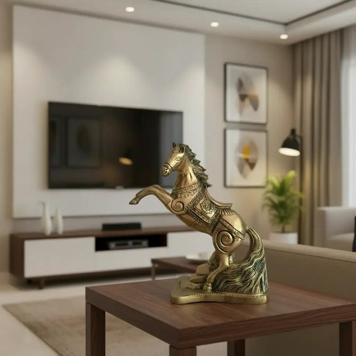 Galloping Brass Horse Statue | Ornate Handcrafted Rearing Horse Sculpture   Brass Ware