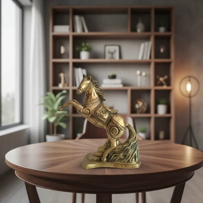 Galloping Brass Horse Statue | Ornate Handcrafted Rearing Horse Sculpture   Brass Ware
