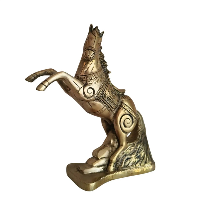 Galloping Brass Horse Statue | Ornate Handcrafted Rearing Horse Sculpture   Brass Ware