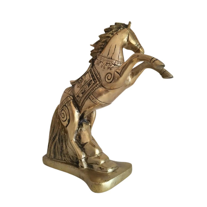 Galloping Brass Horse Statue | Ornate Handcrafted Rearing Horse Sculpture   Brass Ware