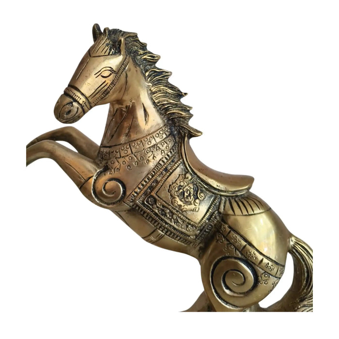 Galloping Brass Horse Statue | Ornate Handcrafted Rearing Horse Sculpture   Brass Ware