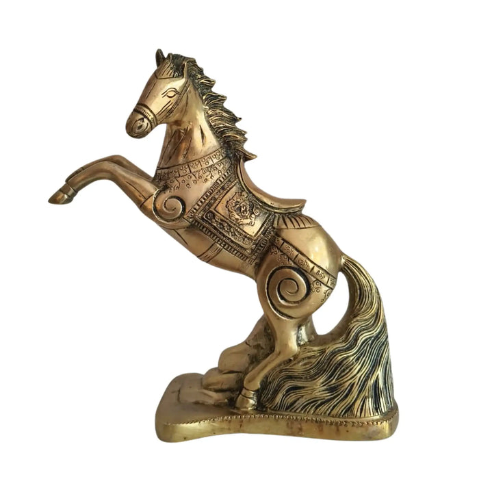 Galloping Brass Horse Statue | Ornate Handcrafted Rearing Horse Sculpture   Brass Ware