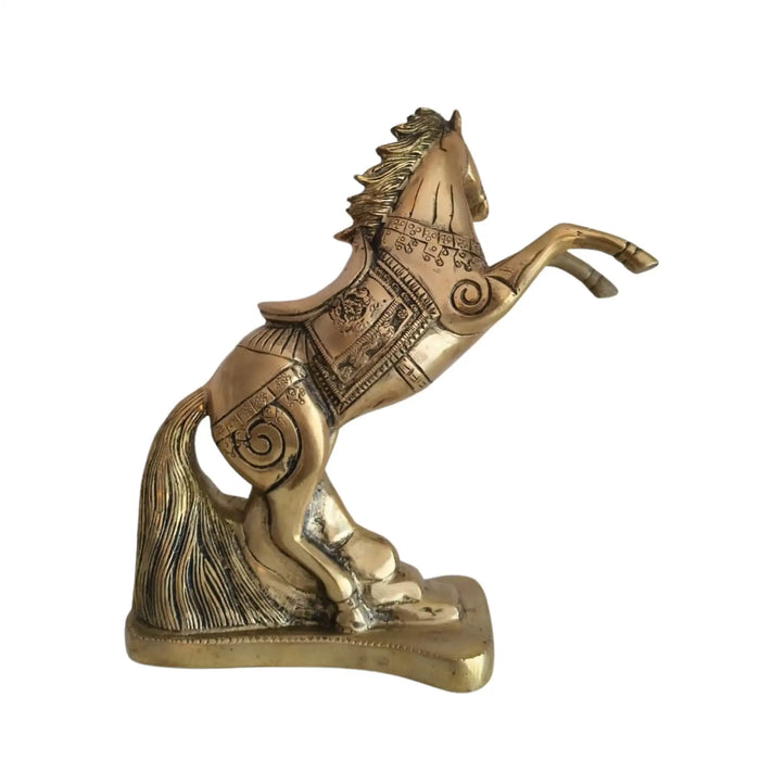 Galloping Brass Horse Statue | Ornate Handcrafted Rearing Horse Sculpture   Brass Ware