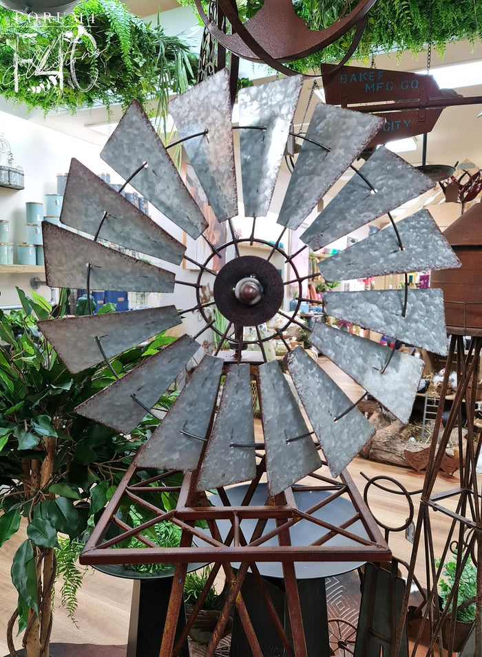 Galvanized & Rustic Steel Windmill 120cm