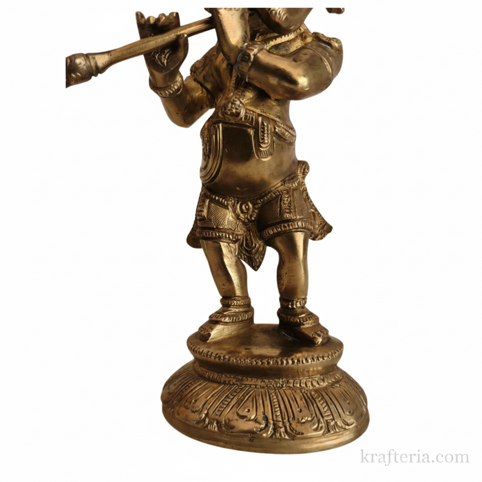 Lord Ganesha flute idol in brass, a beautiful altar piece for home decor and gifting.